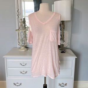 Romantic Seven7 Pastel Pink Semi Sheer Top Womens Small Open Shoulder